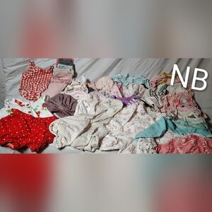 Newborn Mixed Baby Clothing Bundle - Red, Pink, White, Cream, Teal